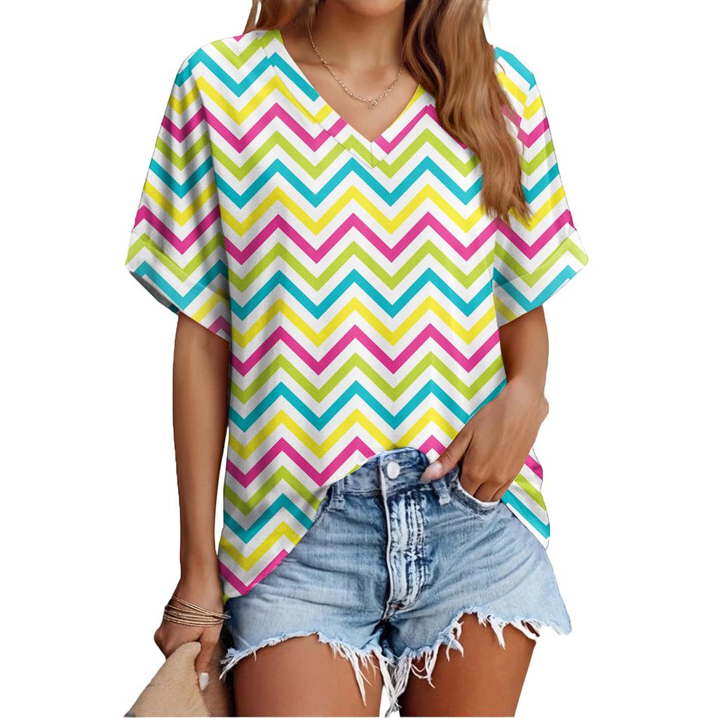 Women's Fashionable Casual Everyday Versatile Easter Print Slim-Fit Summer Short-Sleeve Top