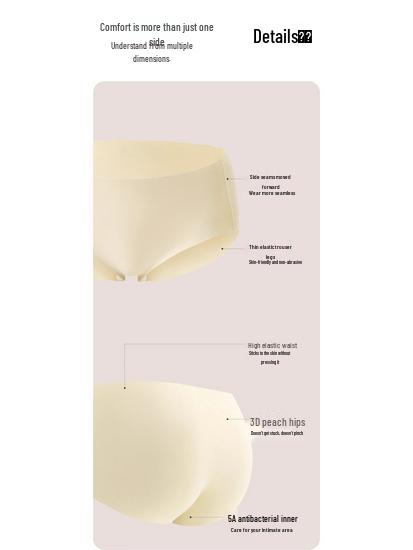 3D Peach Butt Ice Silk Seamless Mid-Rise Panties - Women's Breathable Antibacterial No-Wedgie Underwear