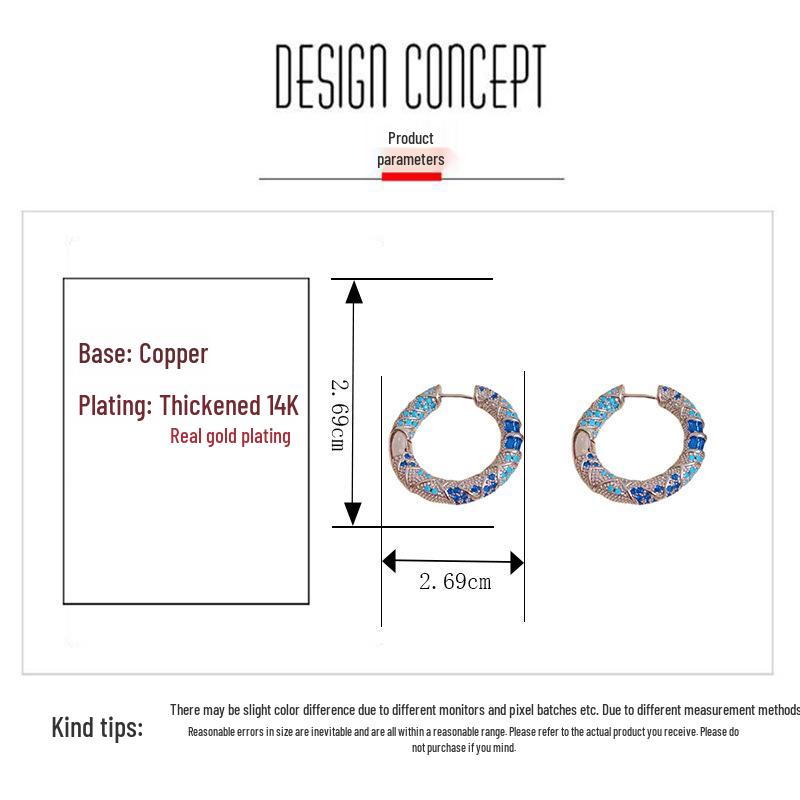 French Retro Blue Geometric Circle Ear Cuffs - Elegant Ethnic Style Statement Earrings