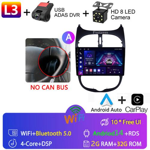 2DIN Android 13 Radio For Peugeot 206 206CC 206SW 2001 2002 2003-2008 Car Stereo Multimedia Player Carplay Auto GPS Navigation