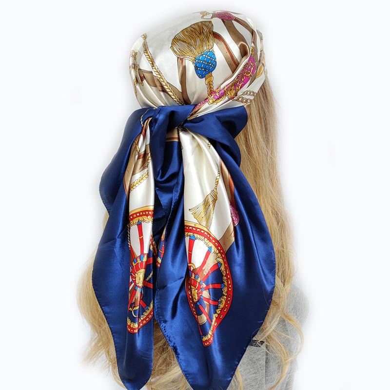 90*90cm Silk Scarf Scarftop Headwraps For Woman Fashion Four Seasons Hair Accessories Hijab Foulard Bandana Femme Headscarf