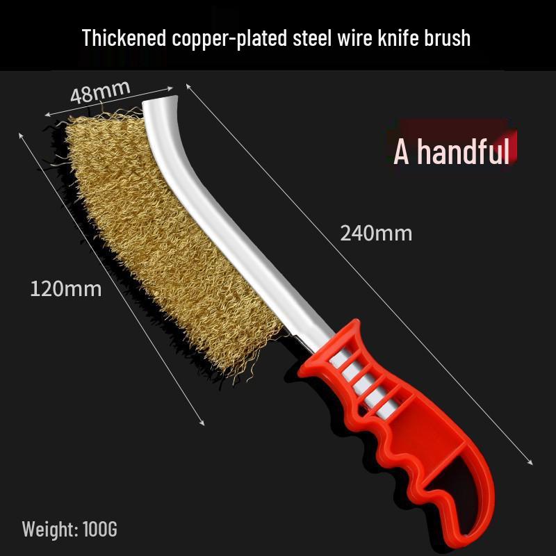 Stainless Steel & Copper-Plated Wire Brush with Plastic Handle for Rust Removal and Grill Cleaning