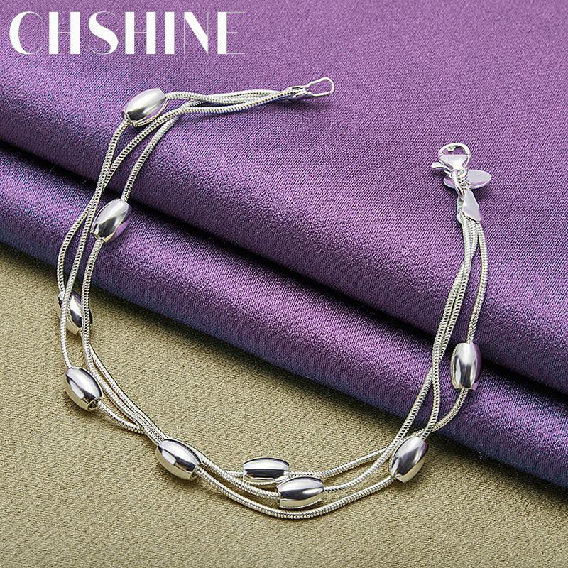 CHSHINE 925 Sterling Silver Three Snake Chain Beads Bracelet For Women Wedding Fashion Charm Jewelry