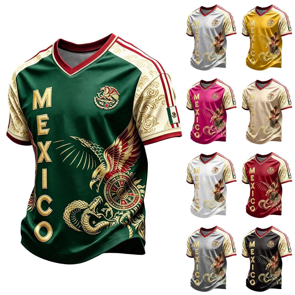Men's Mexico Soccer Print Short Sleeve T-Shirt Casual Graphic Tee