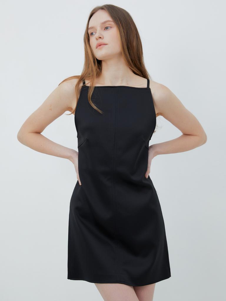 BEIRUT Stitch Satin Mini Dress (Black)