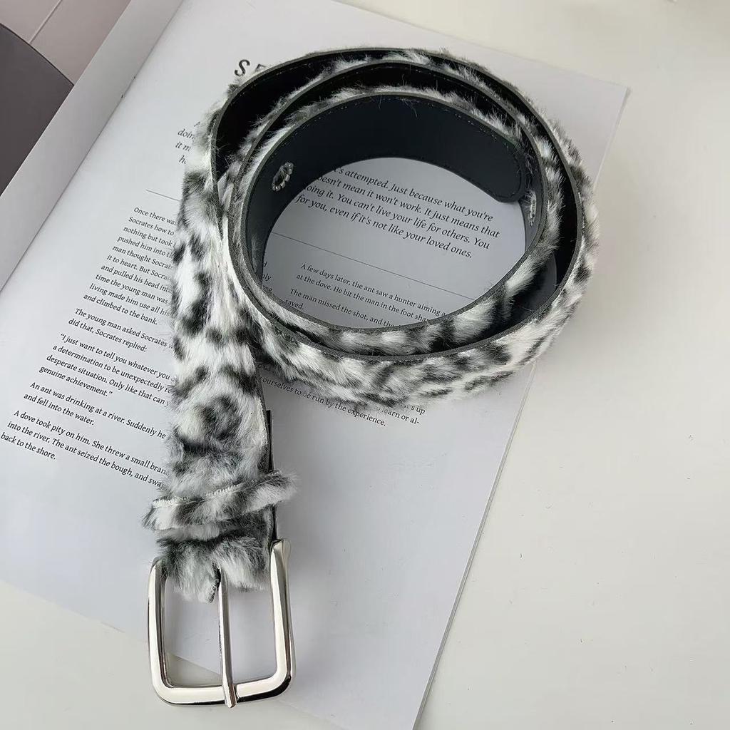 Autumn and Winter Retro Leather Leopard Print Plush Belt Niche Design Sense Sweet Cool Style Waist Chain Fashion Versatile Temperament Waist
