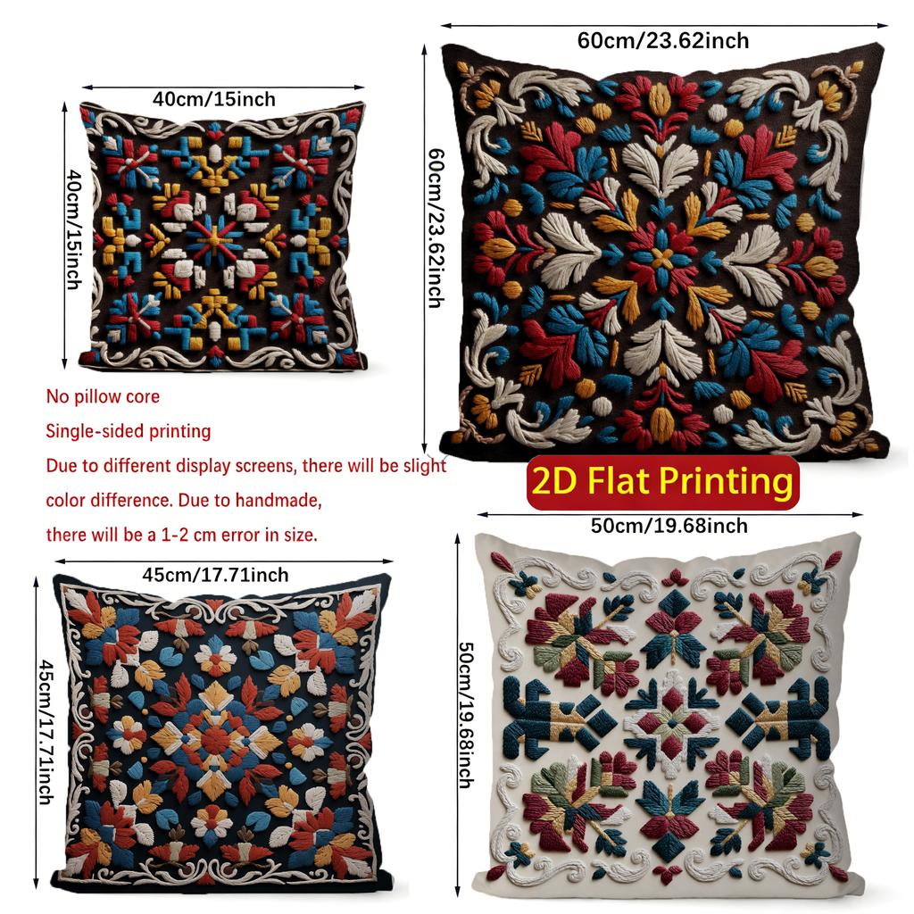 2D Colorful Floral Patterned Embroidered Pillow Covers Pattern Cushion Cover Suitable For Sofa Bedroom Car Pillow Cover