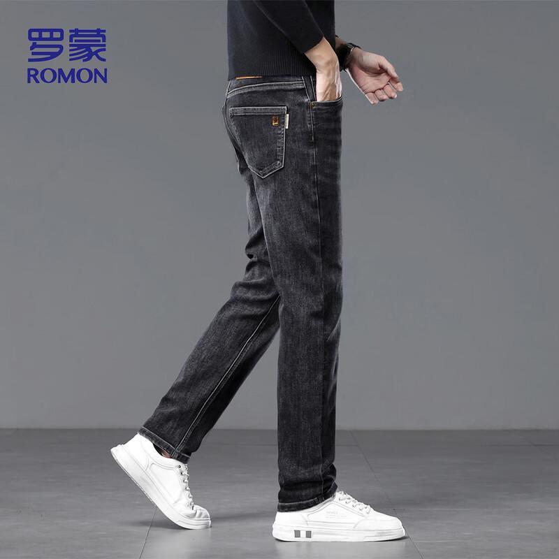ROMON Men s Winter Plus Velvet Straight-Leg Stretch Jeans 34