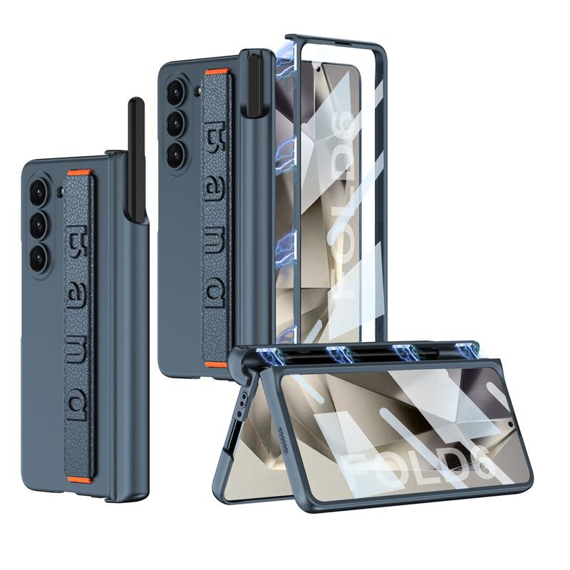 With Wrist Strap Pen Holder Case for Samsung Galaxy Z Fold 7 6 5 4 Cover with Screen Glass Pen Slot Hard for Galaxy Z Fold3 Case