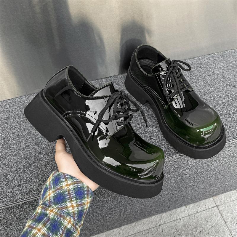 Big Head Leather Shoes Men's 2025 New British Style Tooling Martin Shoes Men's High-end Patent Leather Glossy Derby Shoes