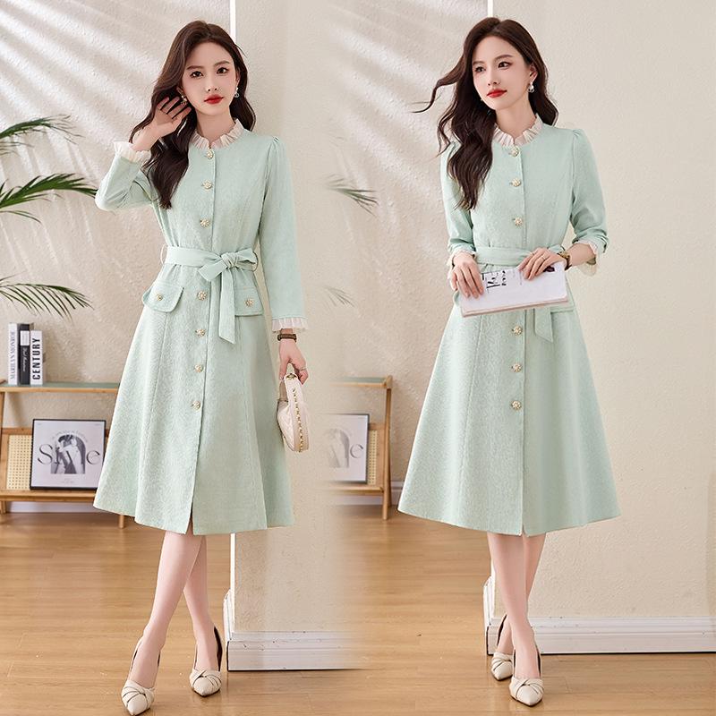 

2025 Spring Women s Slimming Long Sleeve Ruffle Collar Dress NY2552 XL 120-130 jin синий