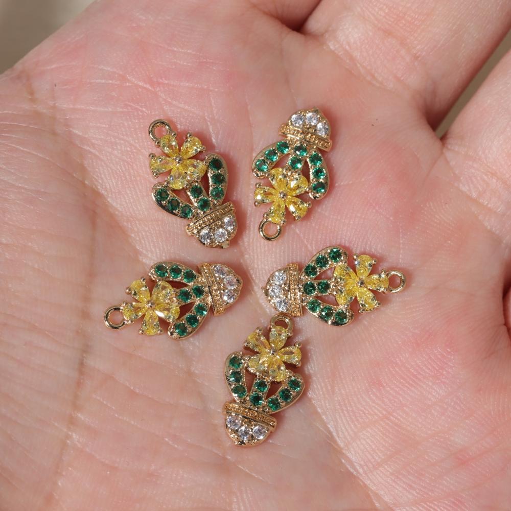 Multicolor Zirconia Bow Flower Copper Charms, Golden Plated Fresh Pendants for DIY Earring Necklace Craft Making