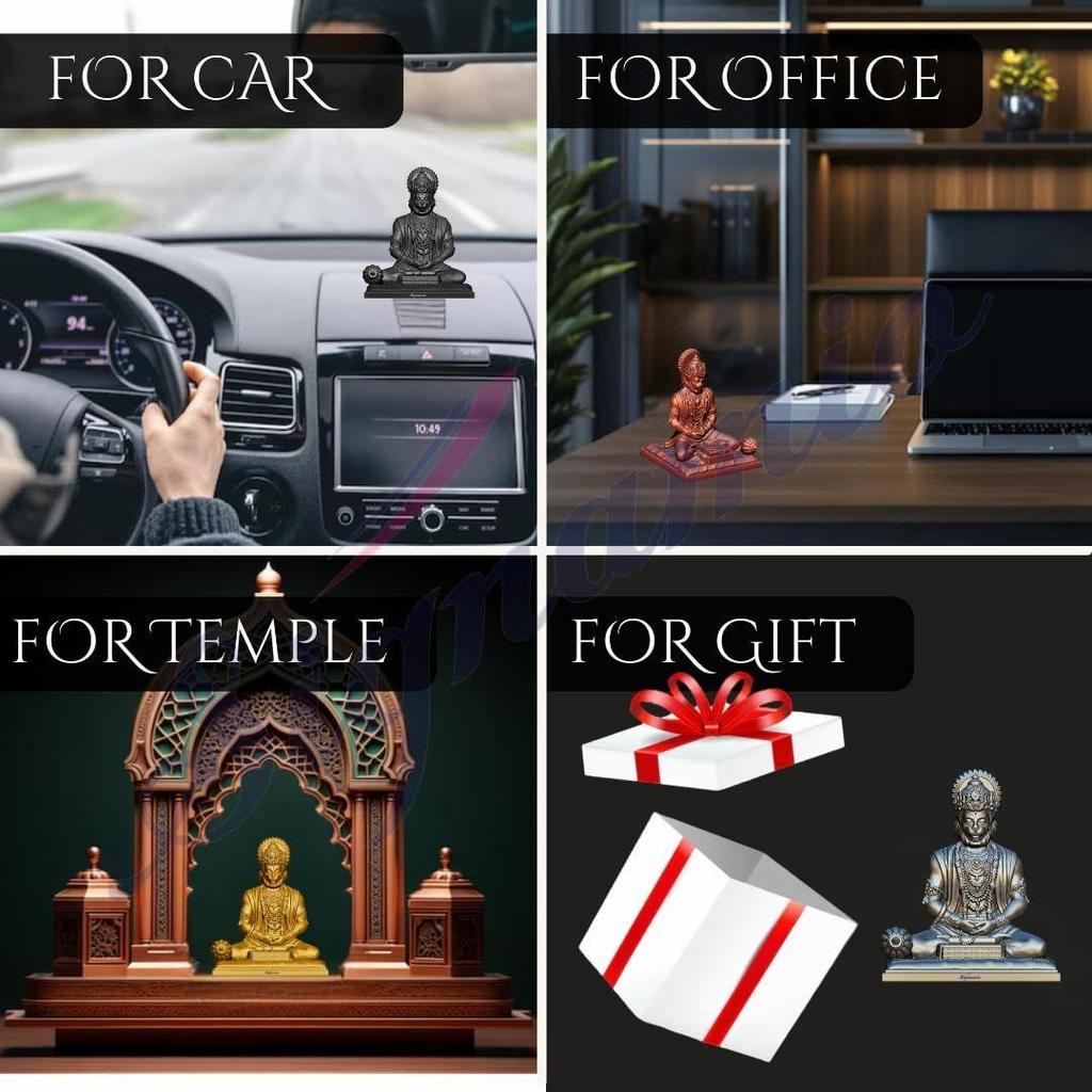 Silver Hanuman Ji Idol Statue for Car Dashboard - Divine Bajrangbali Murti, Perfect Hindu God Gift Item and Home Puja Decoration Ideal Hanuman