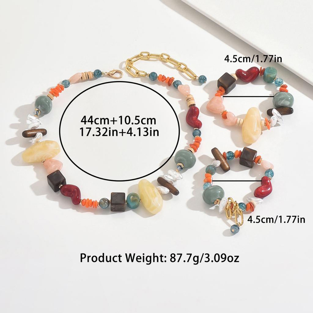 Irregular Colorful Resin Beads Necklace and Bracelet Set Vacation Stages and Music Festivals Fashion Jewelry Hot Sale Party Gift