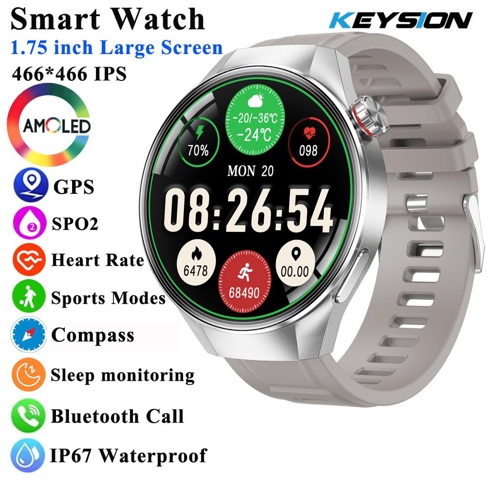 50mm 1.75" HD AMOLED Screen Smart Watch Men Business Bluetooth Call Heart Rate Blood Oxygen GPS Track Compass Sport SmartWatch