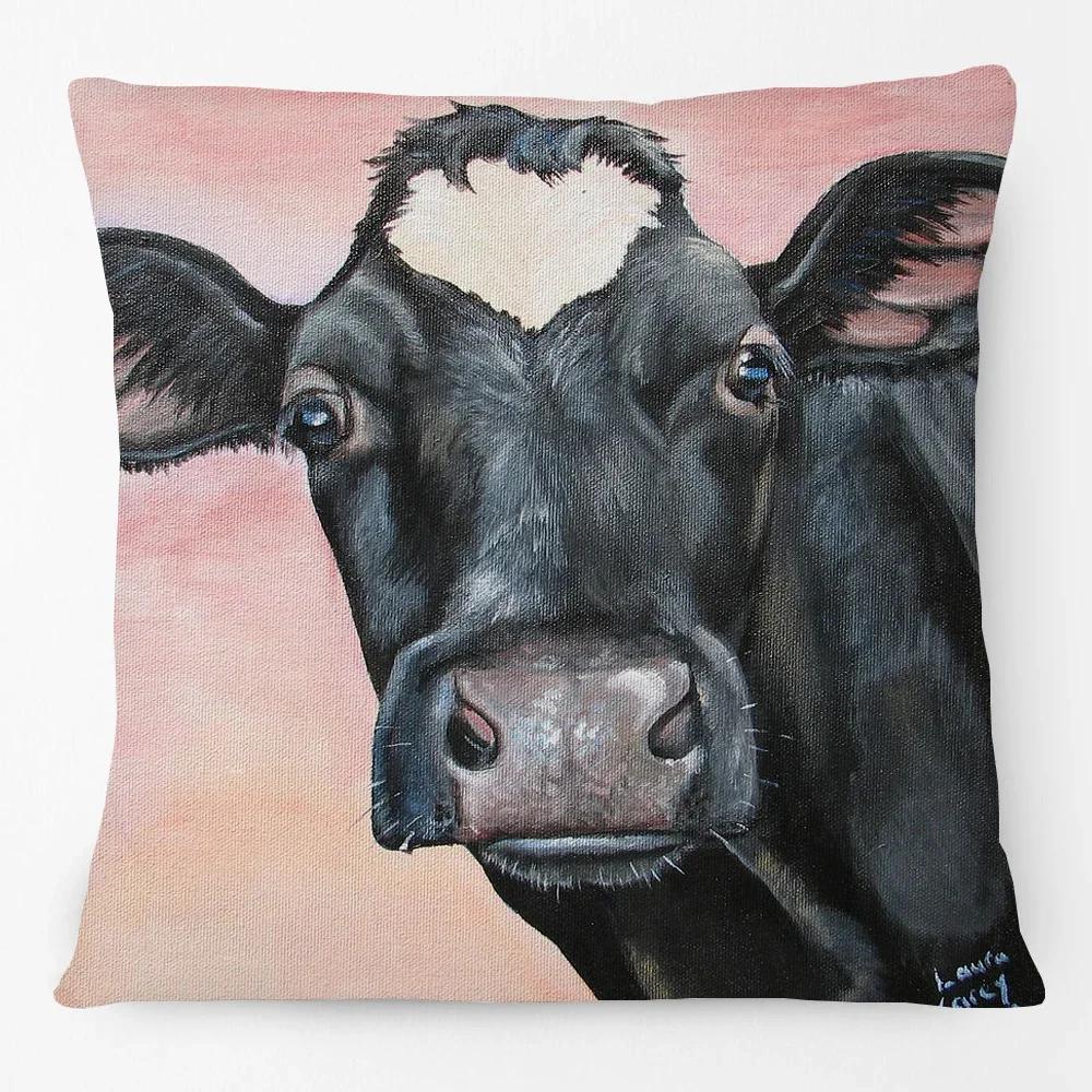 Oil Painting Farm Animals Poster Cushion Cover Cow Sheep Goat Rustic Style Home Decorative Square Pillow Case