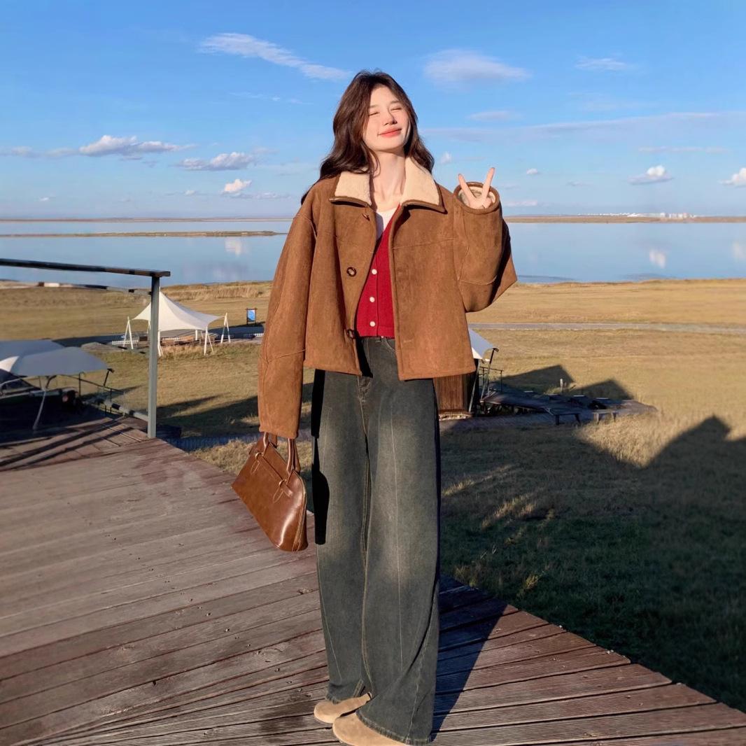 

Women s 2024 Loose Long-Sleeve Cardigan Jacket with Turn-Down Collar L