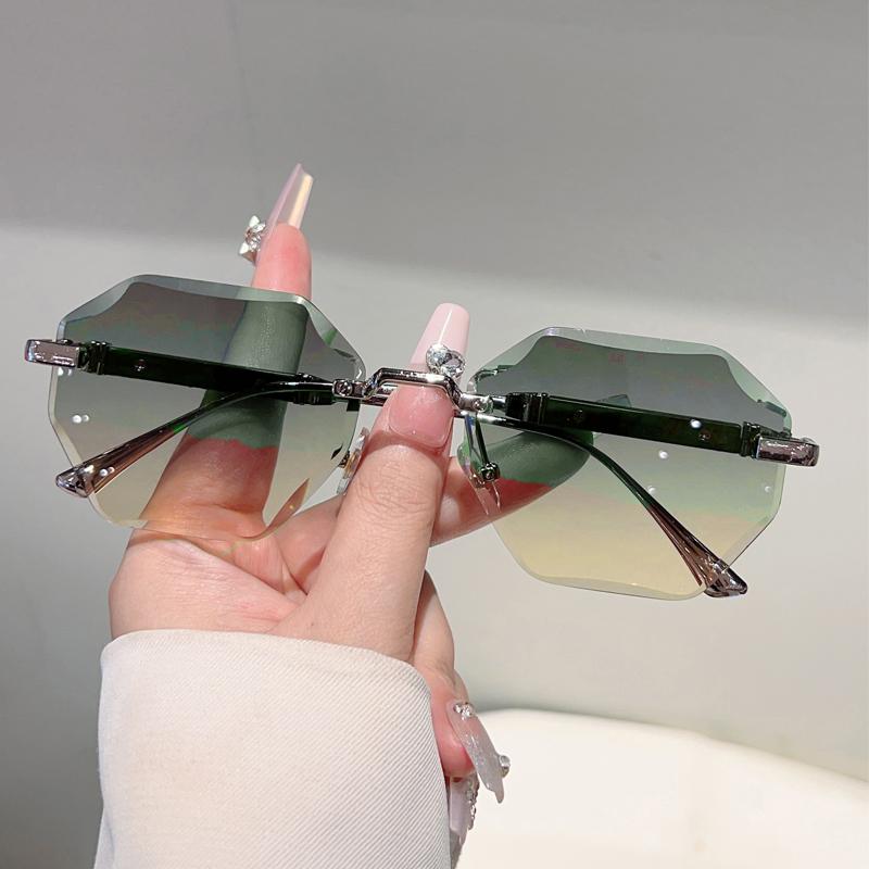 Rimless Polygon Sunglasses Men  Fashion Vintage Casual Shades Women Ins Trendy Luxury Brand Design Decor Sun Glasses