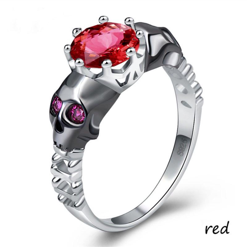 Fashion Retro Color Separation The Skull Head Inlaid Colorful Zircon Platinum Ring