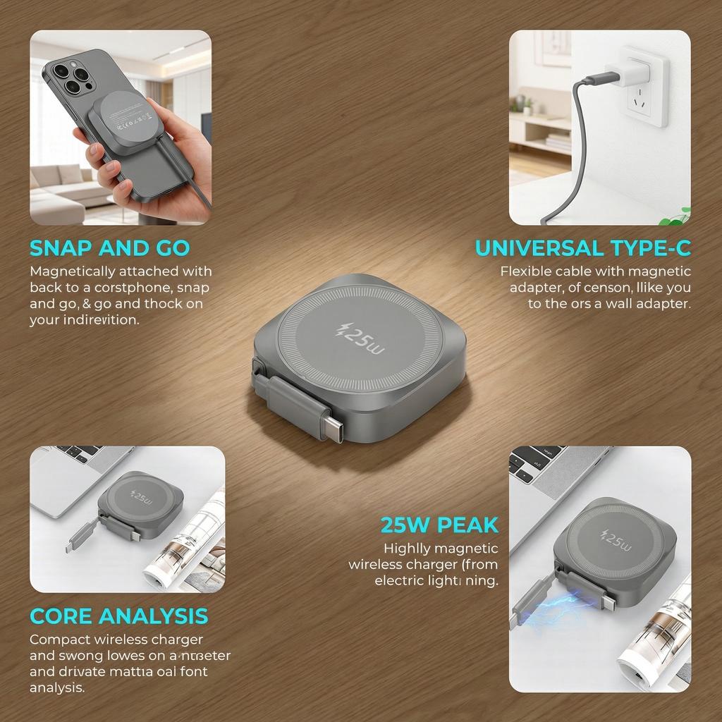 25W Taschen-Magnetischer Kabelloser Ladegerät für iPhone 16 /17 Typ-C Ladeadapter mit Einziehbarem Kabel CE RoHS FCC Zertifiziert