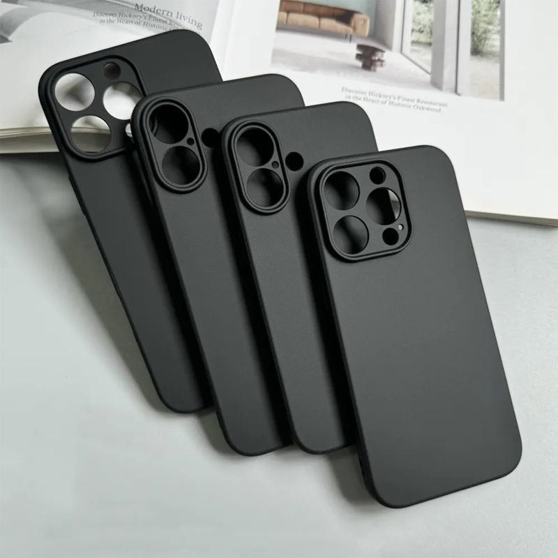 Luxury Black Silicone Matte Phone Case For iPhone 16 14 11 12 13 Pro Max 15 Plus 12 Mini 16E Xr X Xs Max Back Cover Soft Case