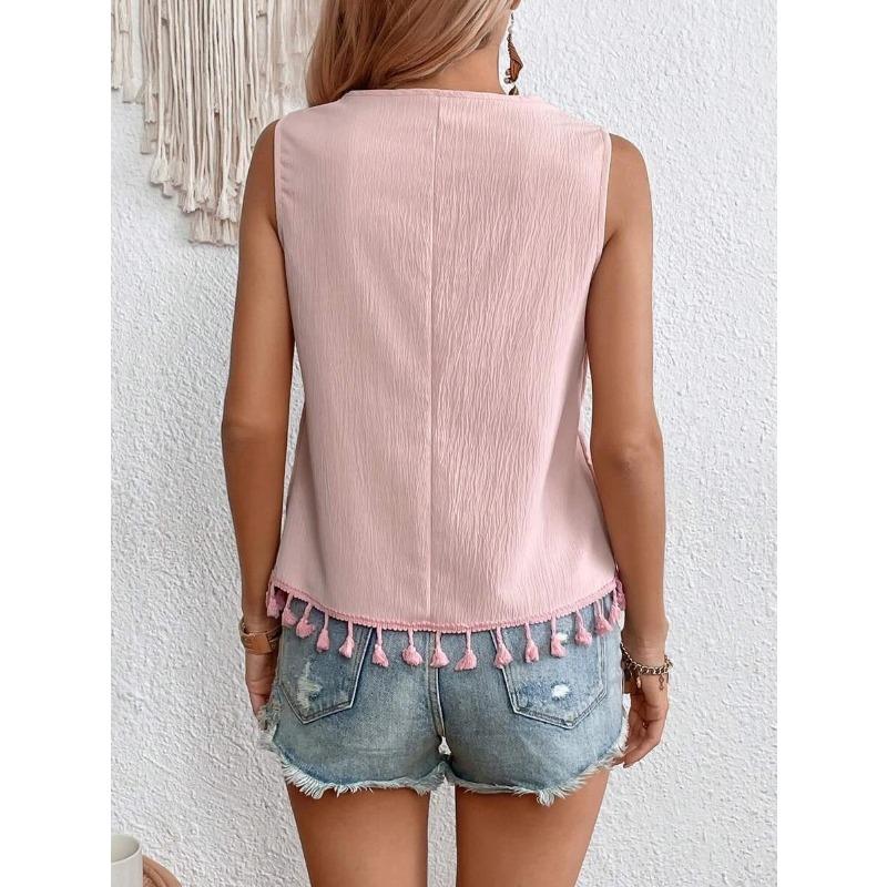 VEZFAA Women's Fashion Casual Summer Spring Sleeveless V-Neck Blouses & Shirts