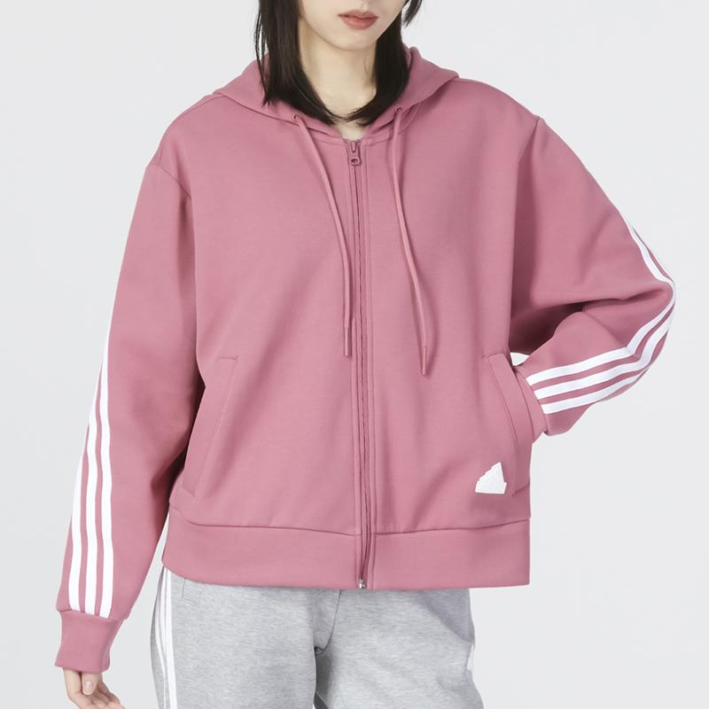 Adidas Striped Splice Casual Zip Hoodie Jacket Women Outerwear Pink IB8513