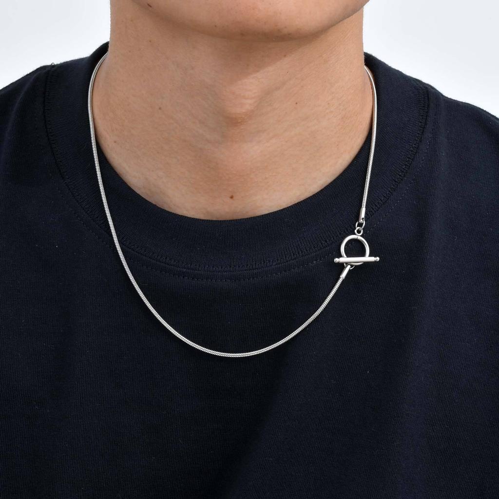 Vnox Stainless Steel Round Snake Chain Necklace 50cm, 2mm Width OT Toggle Chain Link Collar, Minimalist Jewelry Gift for Men Him