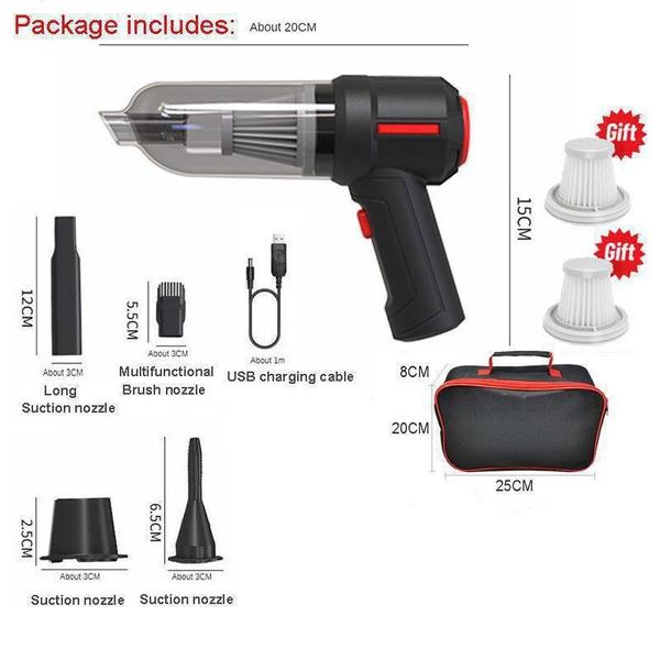 

Беспроводной пылесос 90000 Па, многофункциональный портативный ручной пылесос для влажной и сухой уборки, высокая мощность всасывания, мощный автоматический пылесос, домашний и автомобильный пылесос двойного назначения Style B-2 Filters чёрный