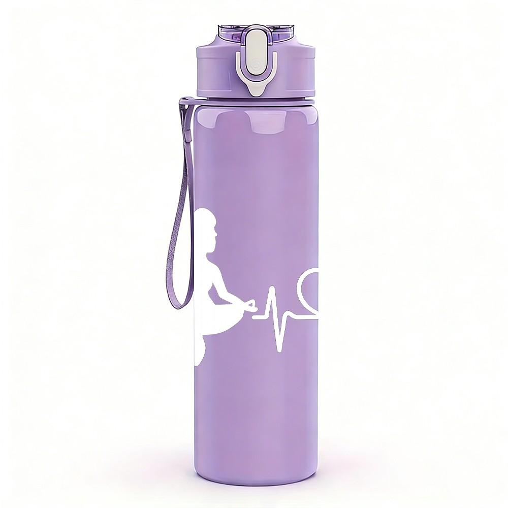 1PC Heartbeat Line White Graphic 750ml Color Plastic Sports Water Bottle Leakproof Flip Straw Lid Suitable for Sports Office Home Use