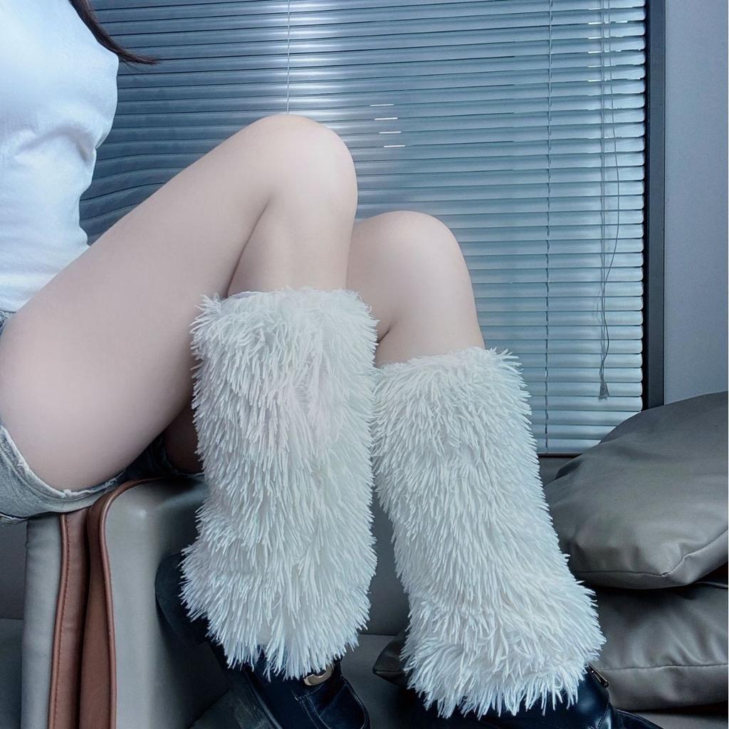 Retro Imitation Fur Leg Cover Spring And Autumn Thin Color Matching Plush Jk Boot Cover Summer Trendy White Stacking Socks Cover