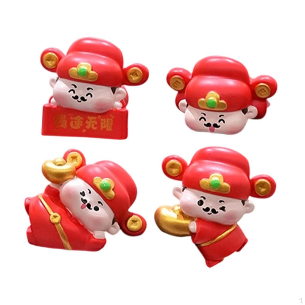 4x Mini God of Wealth Statues Resin Figurines Collectible Funny Stylish Computer Decoration for
