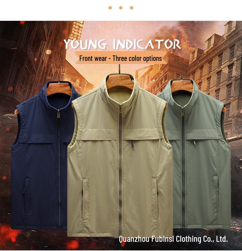 Men's Double-Sided Multi-Pocket Fleece-Lined Workwear Vest