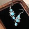 Vintage Ethnic Turquoise Geometric Dangle Earrings for Women Bohemian Vacation Style Silver Color Metal Earrings Jewelry