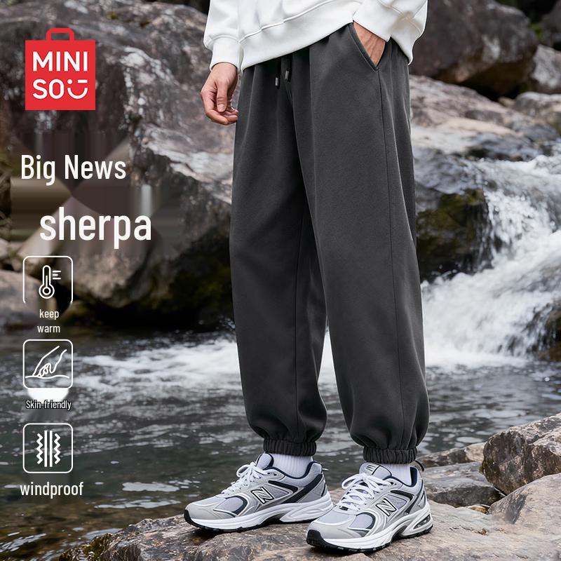 MINISO Men s Winter Fleece-Lined Cuffed Sweatpants 3XL (180-205 lbs)