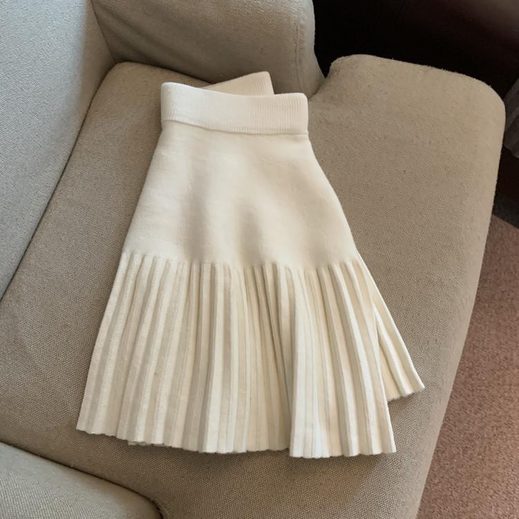 Grey High-Waisted Pleated A-Line Skirt for Women - Autumn White Short Style