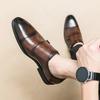 Męskie Skórzane Buty Formalne z Podwójnym Paskiem Monk Strap - Wsuwane Polerowane Buty Biznesowe