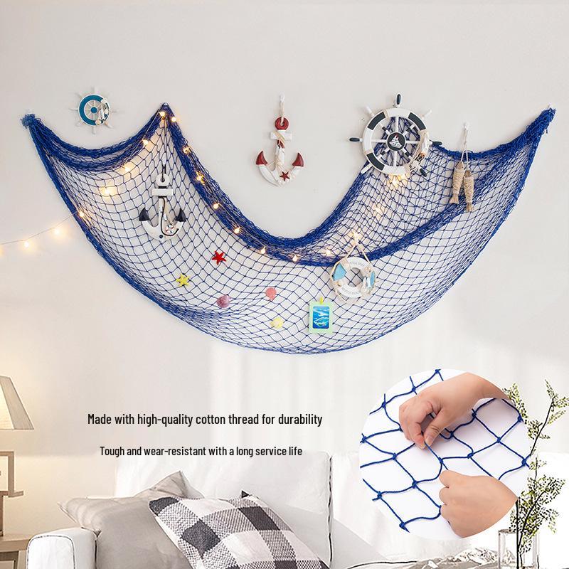 Mediterranean Style Cotton Rope Decorative Fishing Net with Shells for Wall Decor