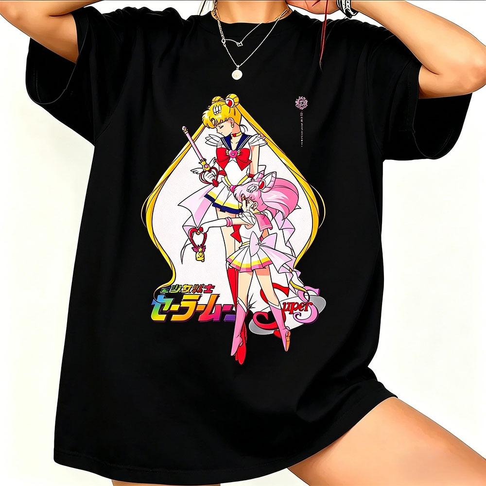 2026new American Retro Cotton Shortsleeved Tshirt With Sailor Moon Print Suitable For Both Unisex And Unisex Casual Street Style