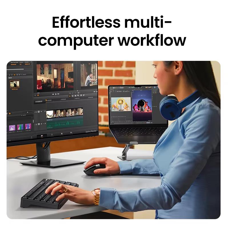 Ugreen Wireless Bluetooth Dual-mode Mouse, Light Tone Office Large Hand Mouse, Dual Wheel Ergonomic Electromagnetic Wheel+lateral Wheel