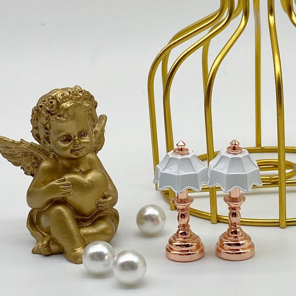 2 Pcs Dollhouse Table Lamp 1:12 Scale Miniature Desk Lamp Mini Table Light Doll House Furniture Accessories (Rose Gold) - Without Light