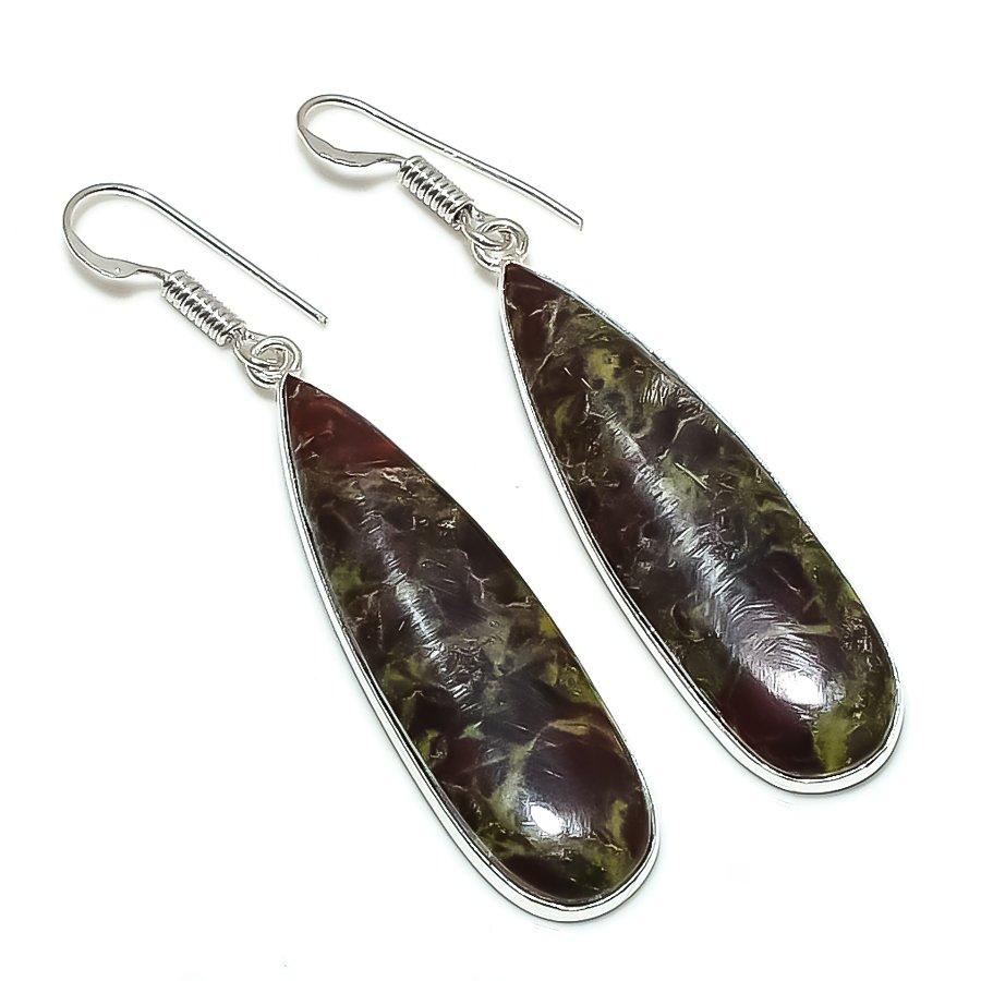 

Natural Dragon Jasper Gemstone Handmade 925 Sterling Silver Earring 2.29 Z1U28