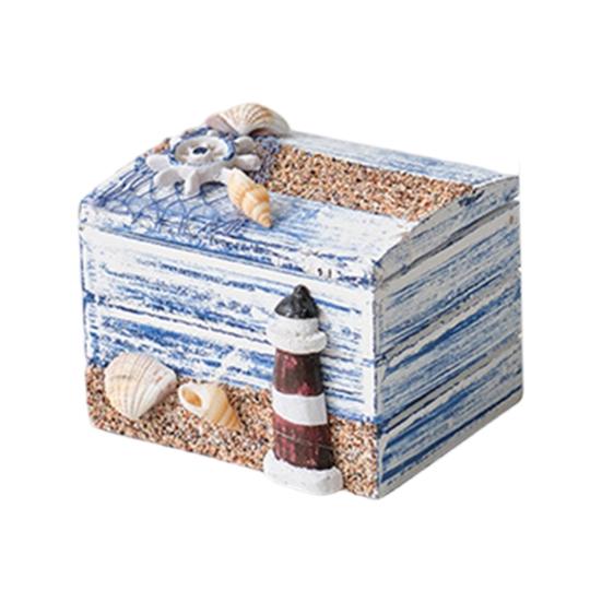 Yousheng Coastal Wooden Trinket Box Handcrafted Nautical Jewelry Box with Starfish Shells Rustic Decorative Storage Box for Beach Home Decor