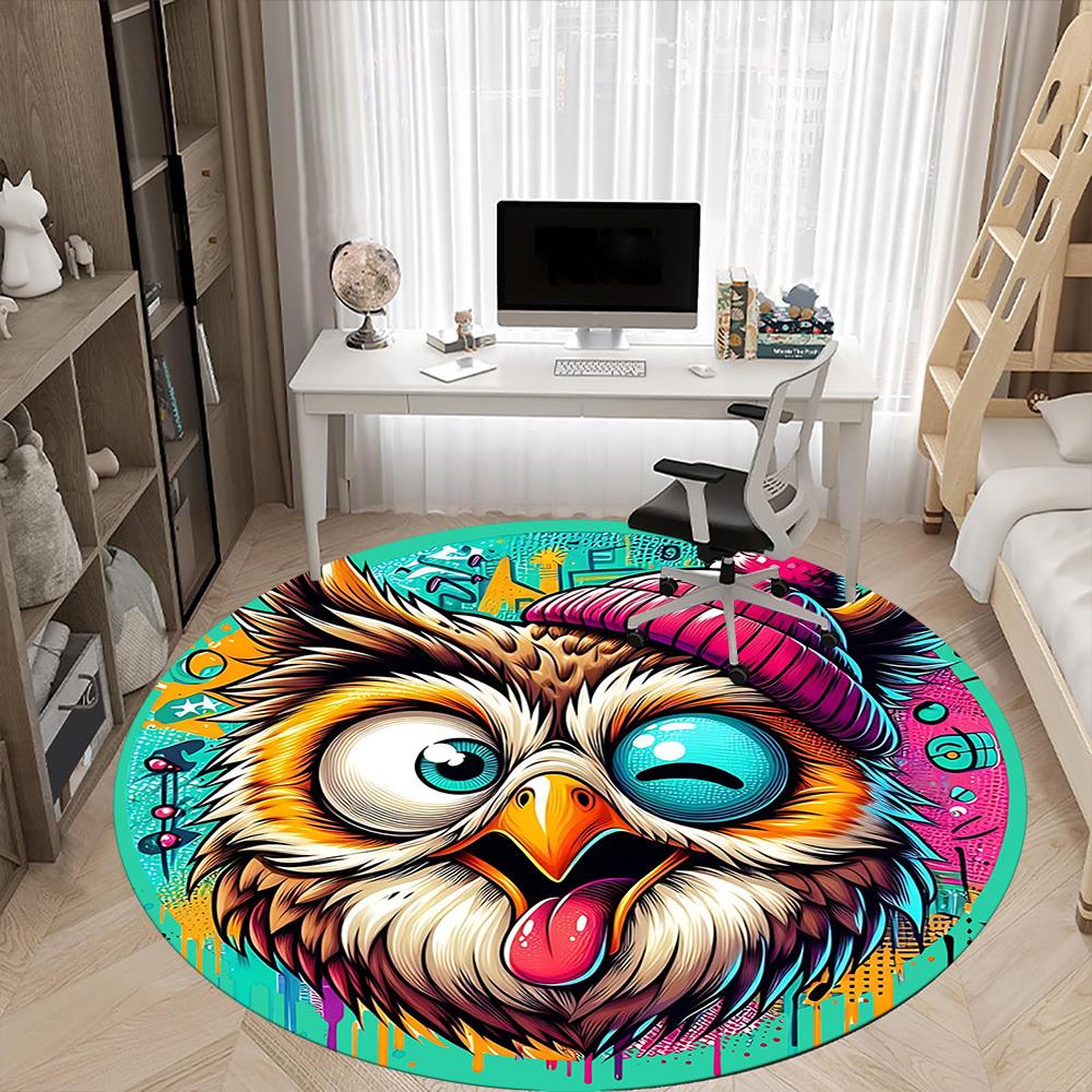1pc Owl Hat Office Round Area Rug, Under Office Chairs Bedroom Living Room Home Decor, Room Deco