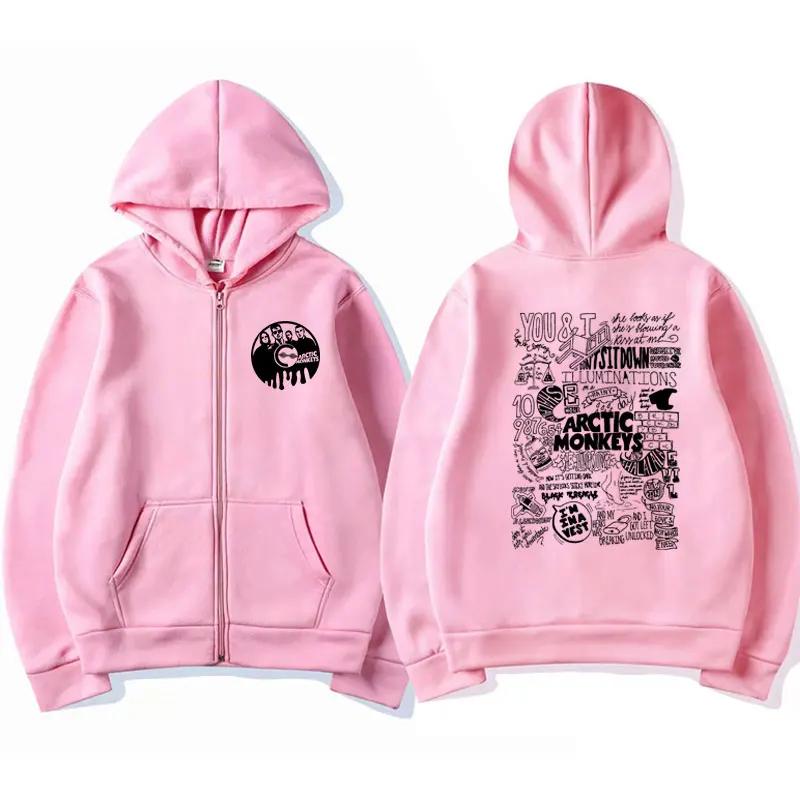 Vintage Arctic Monkeys Graphic Print Zip-up Hoodie Fall and Winter Fleece Oversized Jacket Sweatshirt Retro Rock Hip Hop Hoodies