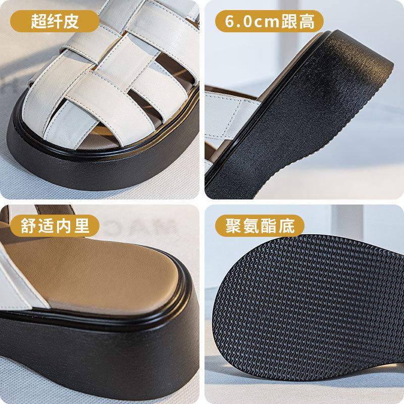2025 summer new bag head half slippers women's casual Roman beach sandals thick sole height-increasing lazy slippers