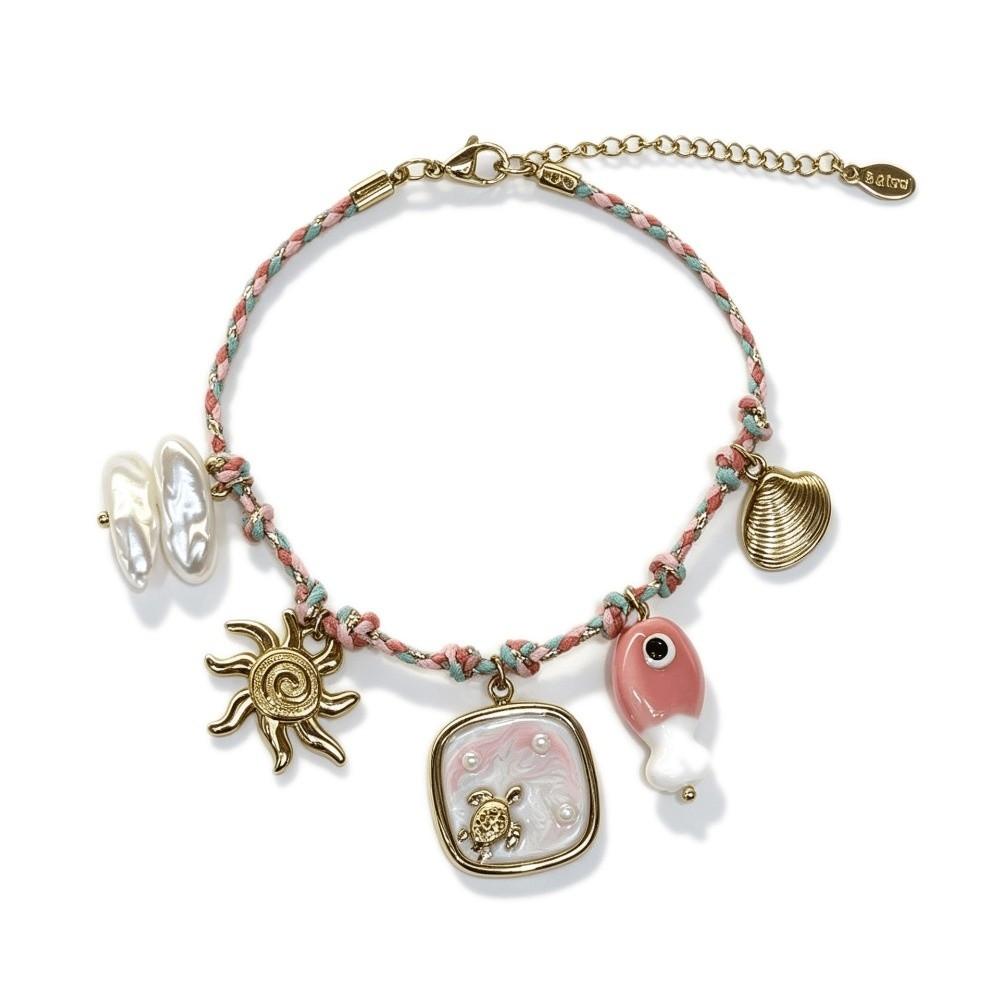 Waterproof Ocean Style Bracelet Stainless Steel Conch Shell Hand Chain Braided Rope Bangle Travel