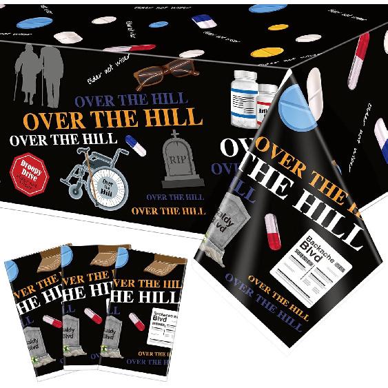 Jecery 3 Pcs Over The Hill Party Supplies Old Age Themed Party Tablecloth 50th/ 60th/ 70th Birthday Tablecover Plastic Disposable Rectangle Table