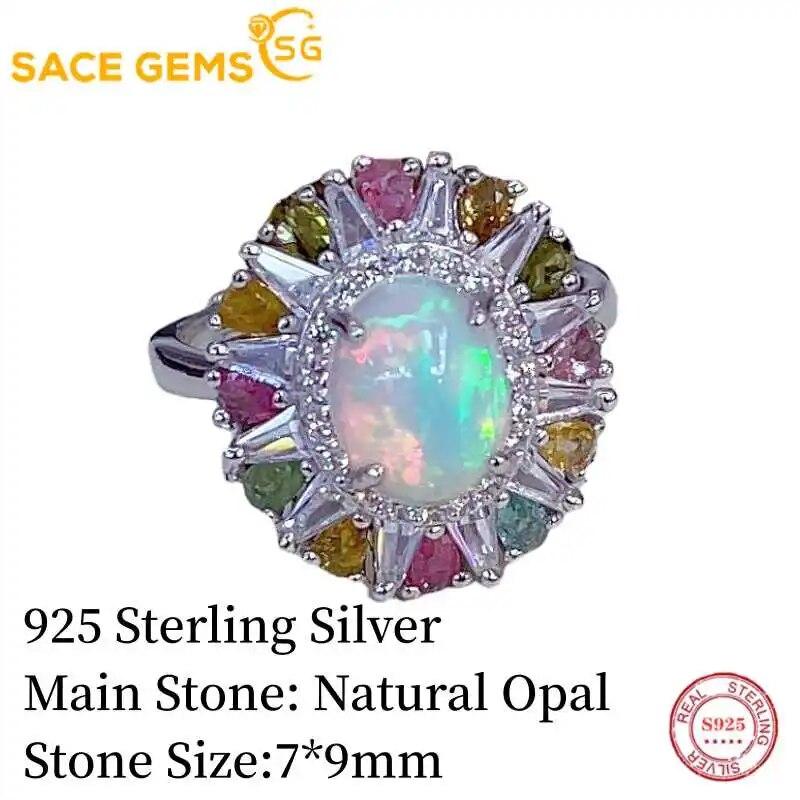 Sace Gems Ringe aus 925er-Sterlingsilber, 7 x 9 mm, natürlicher Opal-Edelstein, für Damen, Verlobung, Cocktailparty, edler Schmuck