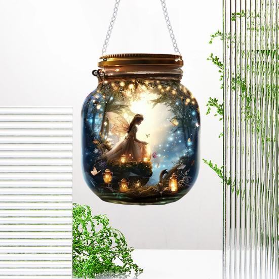 Yousheng Fairy Hanging Decoration 2D Flat Fairy Forest Acrylic Ornament Wishing Bottle Shape Decoration for Indoor Outdoor Window Door